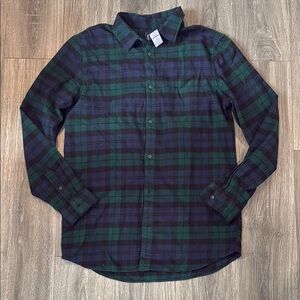 Plaid Button-Up Shirt - Green and Blue